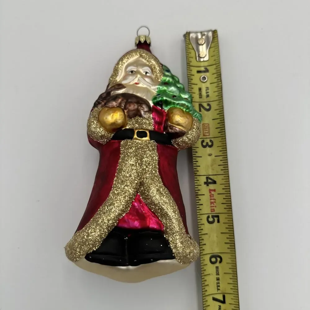 VTG German Blown Glass Santa Ornament Christmas Red Gold Glitter‎ Lauscha Style
